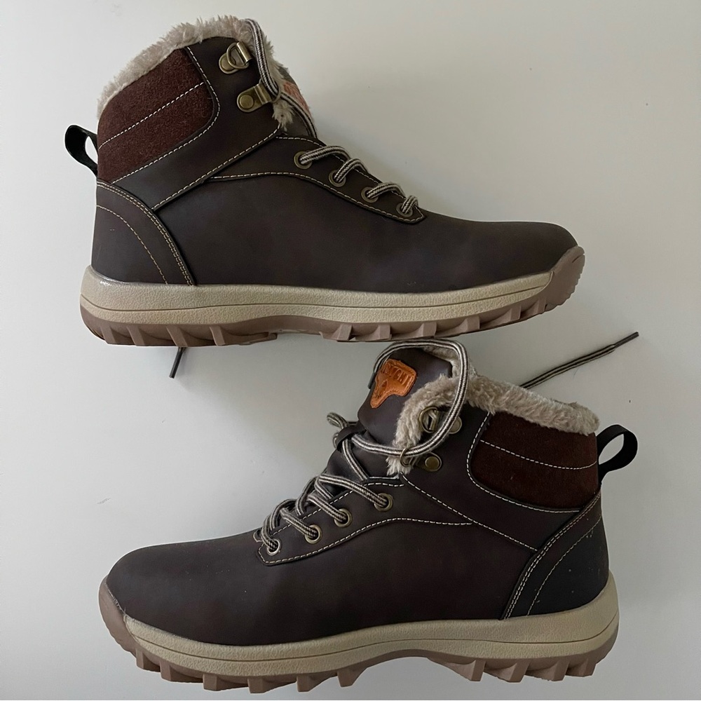 Quatchi Faux Fur Trim Lined Lace Up Winter Boots Brown Size 41 (9.5 - 10) - Picture 4 of 14